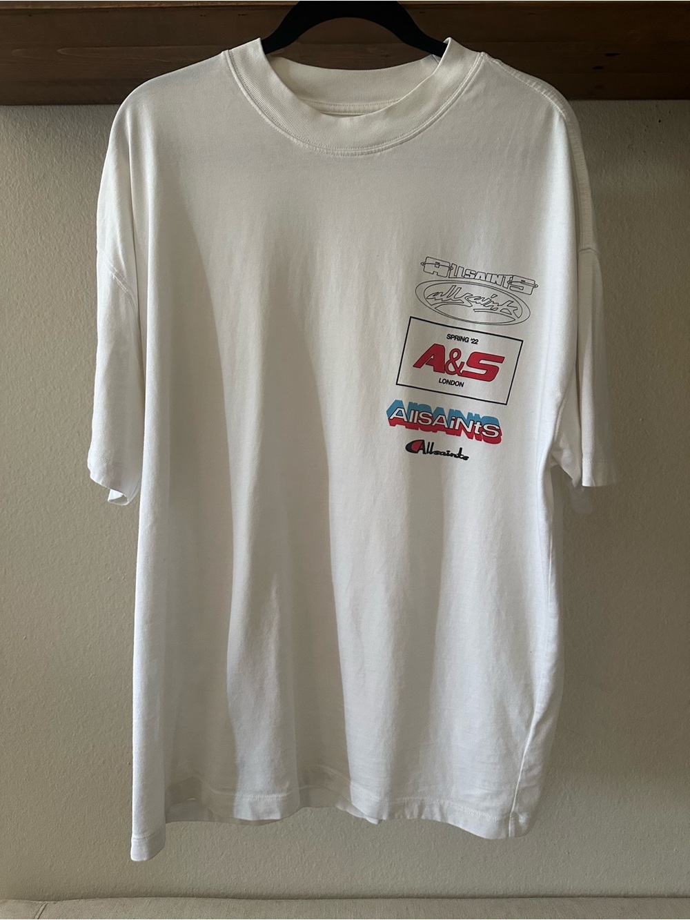 NWOT AllSaints Racer Graphic T-Shirt, Short Sleeve, Cotton, White, Sz M
